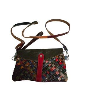 AmeriLeather Emi Leather Woven Wristlet Crossbody Bag 8.5"x5.5"